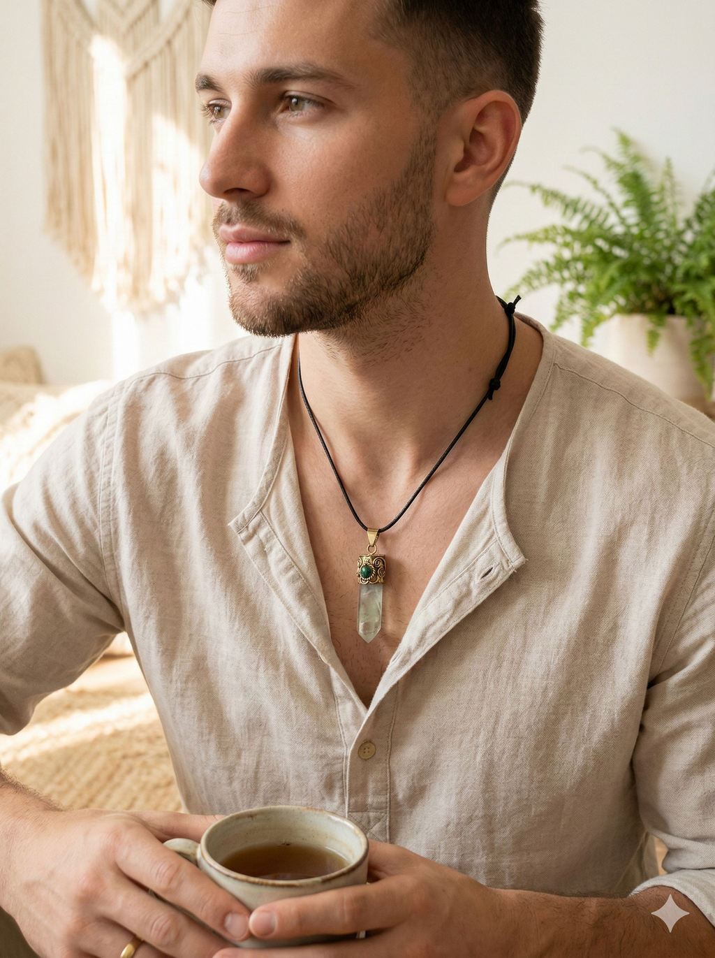 Handmade Natural Crystal Quartz Necklace with Crystal Quartz Point Pendant