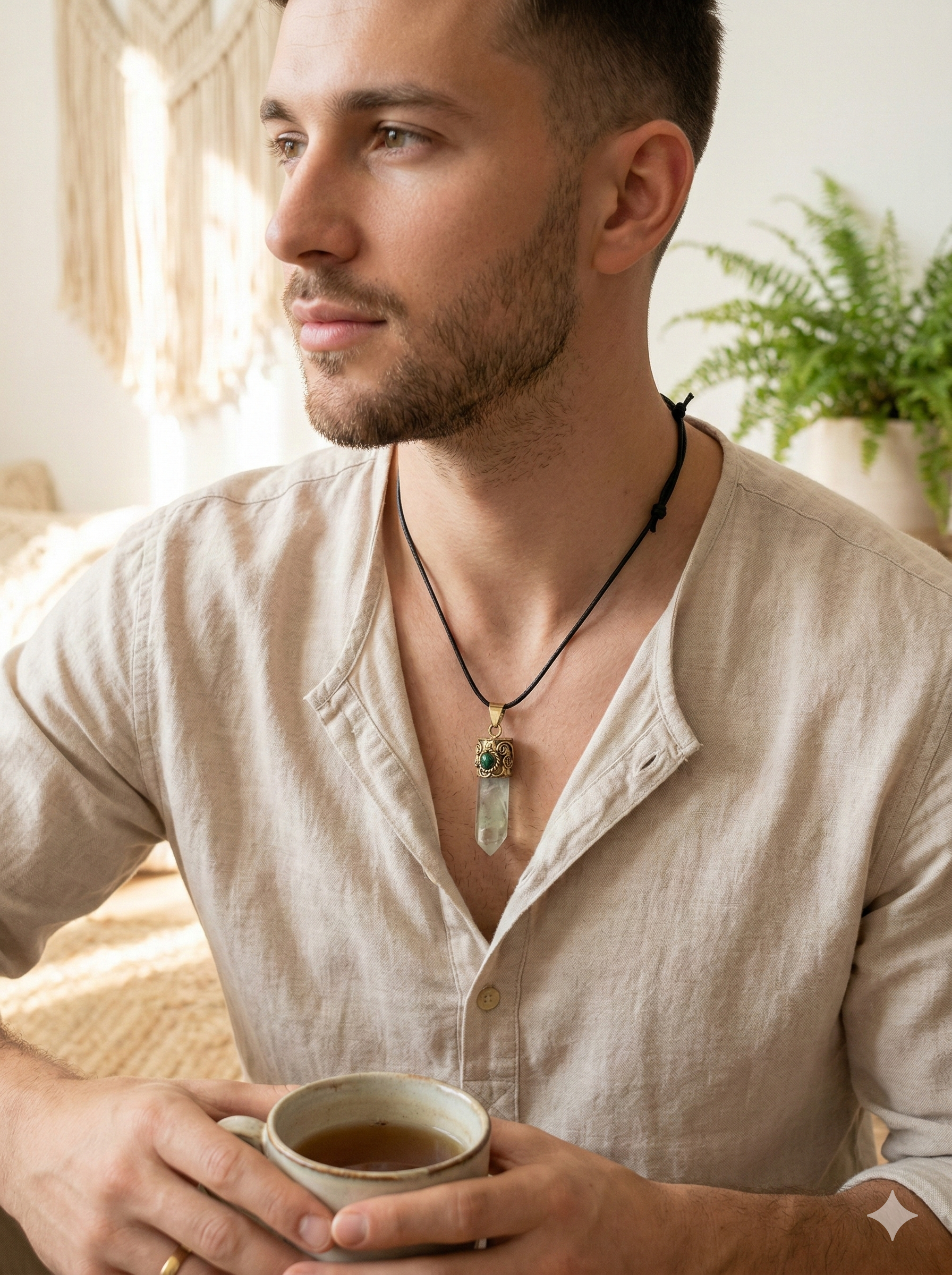 Handmade Natural Crystal Quartz Necklace with Crystal Quartz Point Pendant