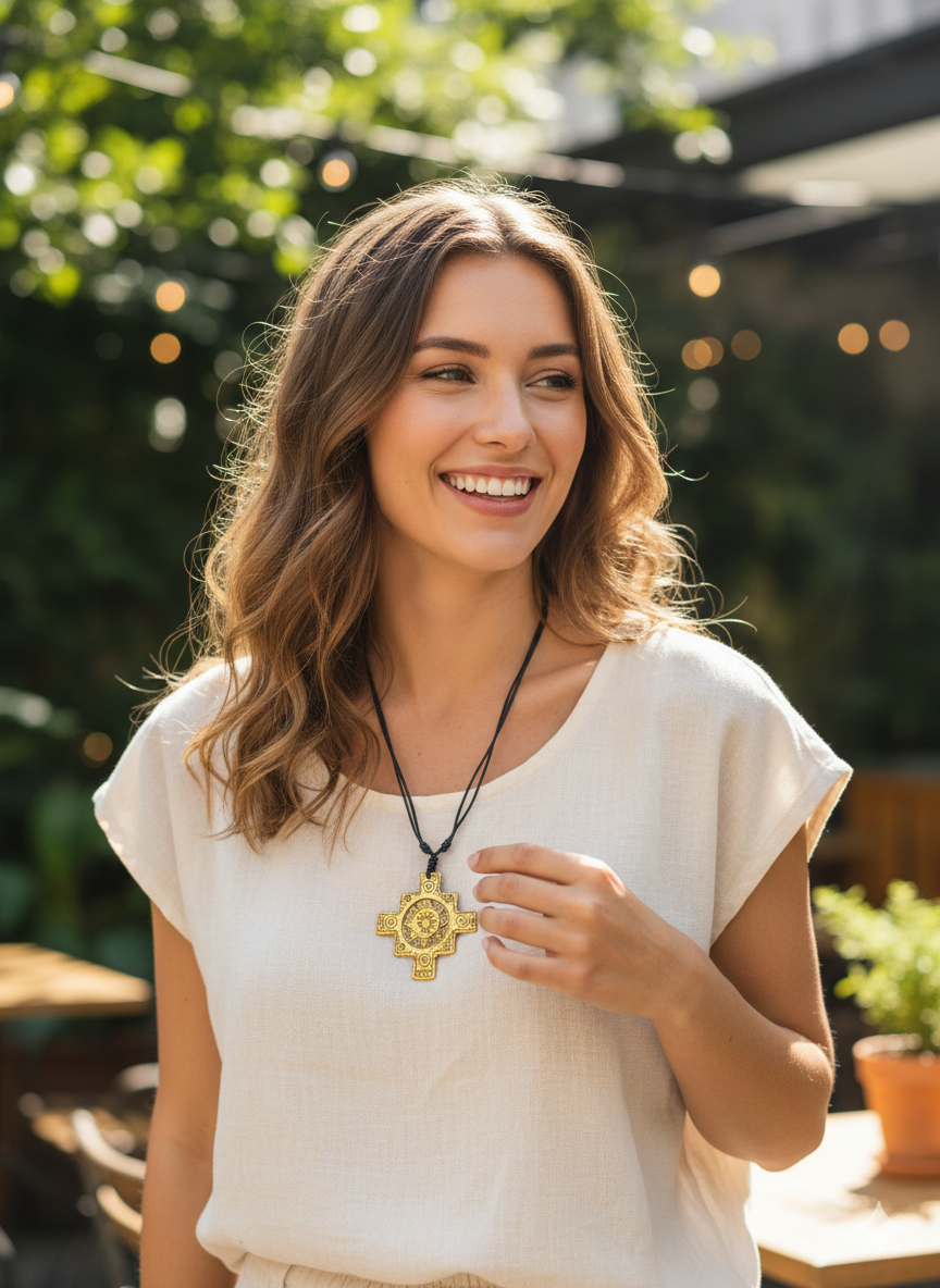 Chakana Necklace, Handmade Copper, Andean Inca Cross Pendant