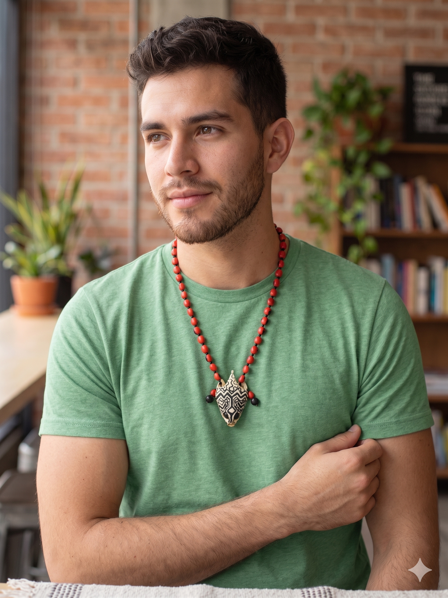 Handmade Tribal Necklace with Huayruro Seeds, Shamanic Pendant