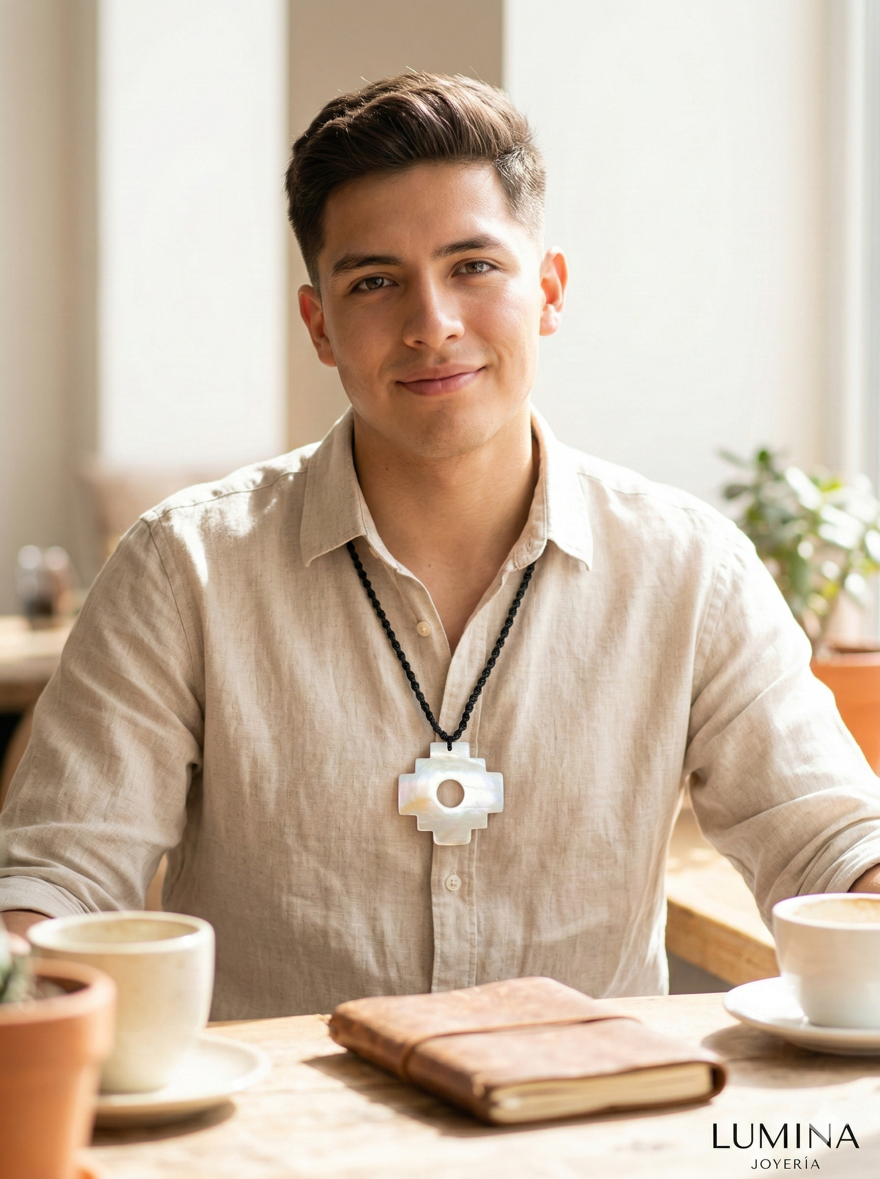 Chakana Necklace Mother of Pearl Handmade Inca Cross Pendant