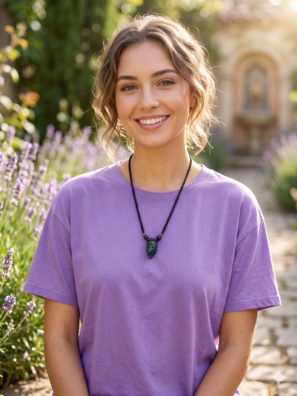 Handmade Macrame Necklace with Carved Natural Stone Pendant