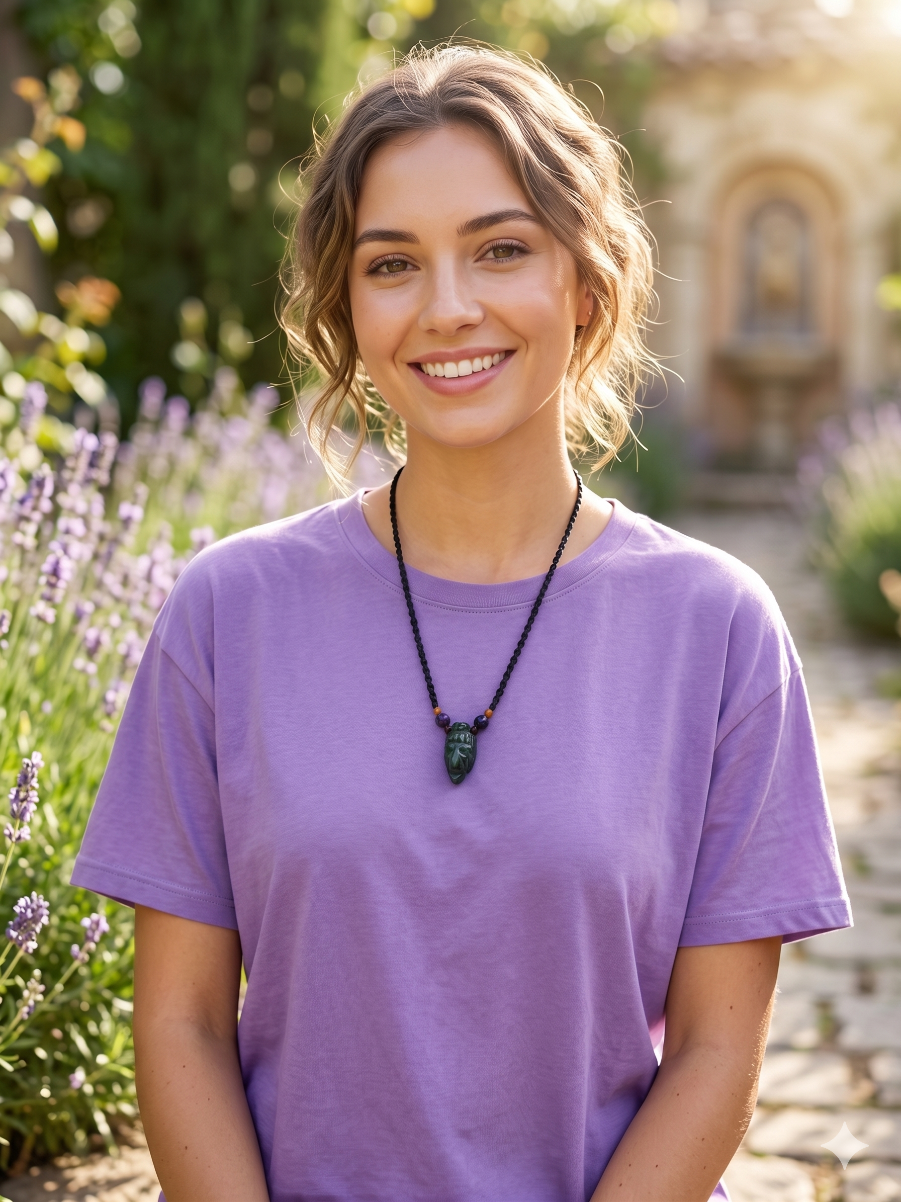 Handmade Macrame Necklace with Carved Natural Stone Pendant