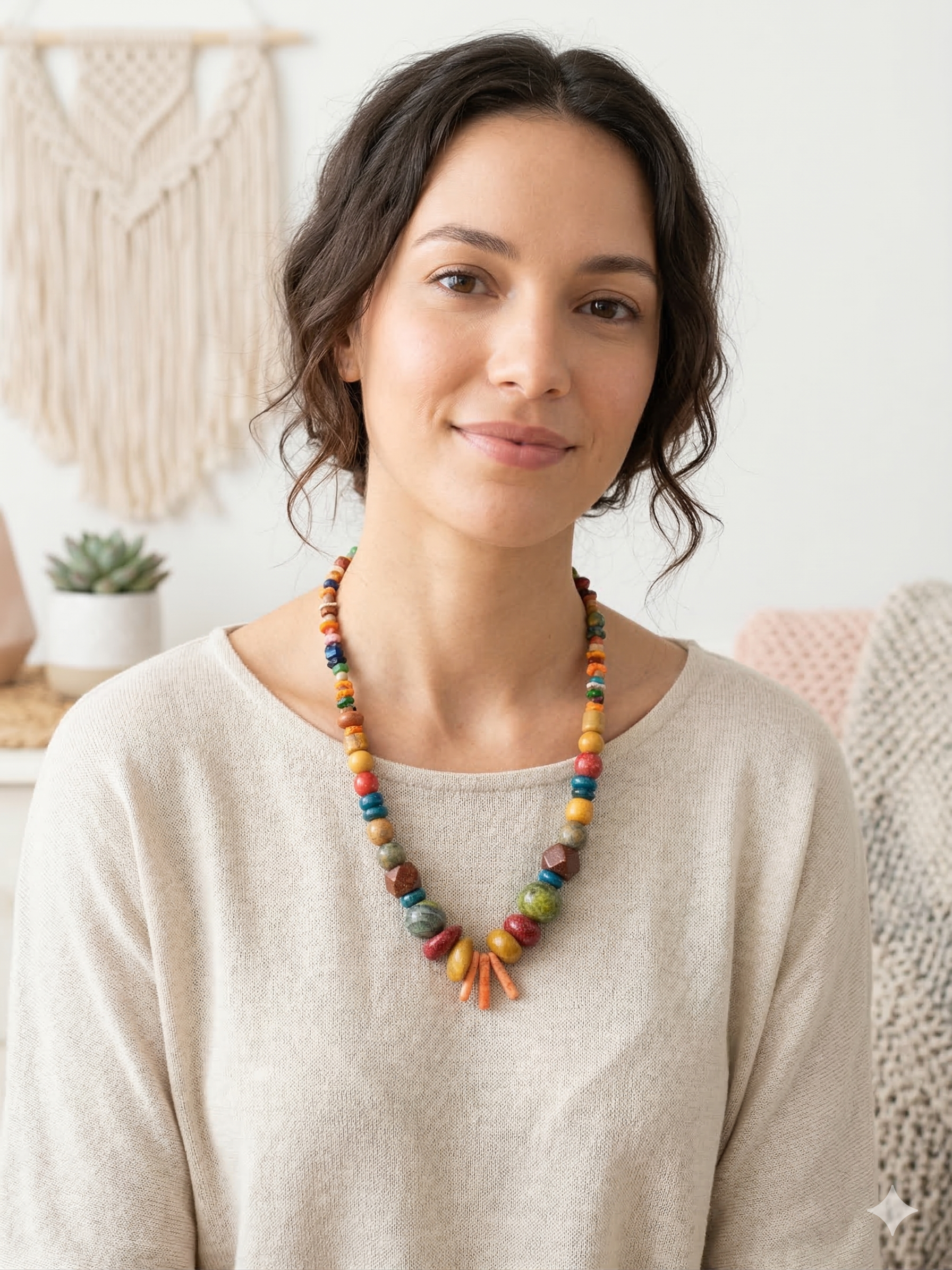 Handmade Necklace with Multicolored Natural Stone