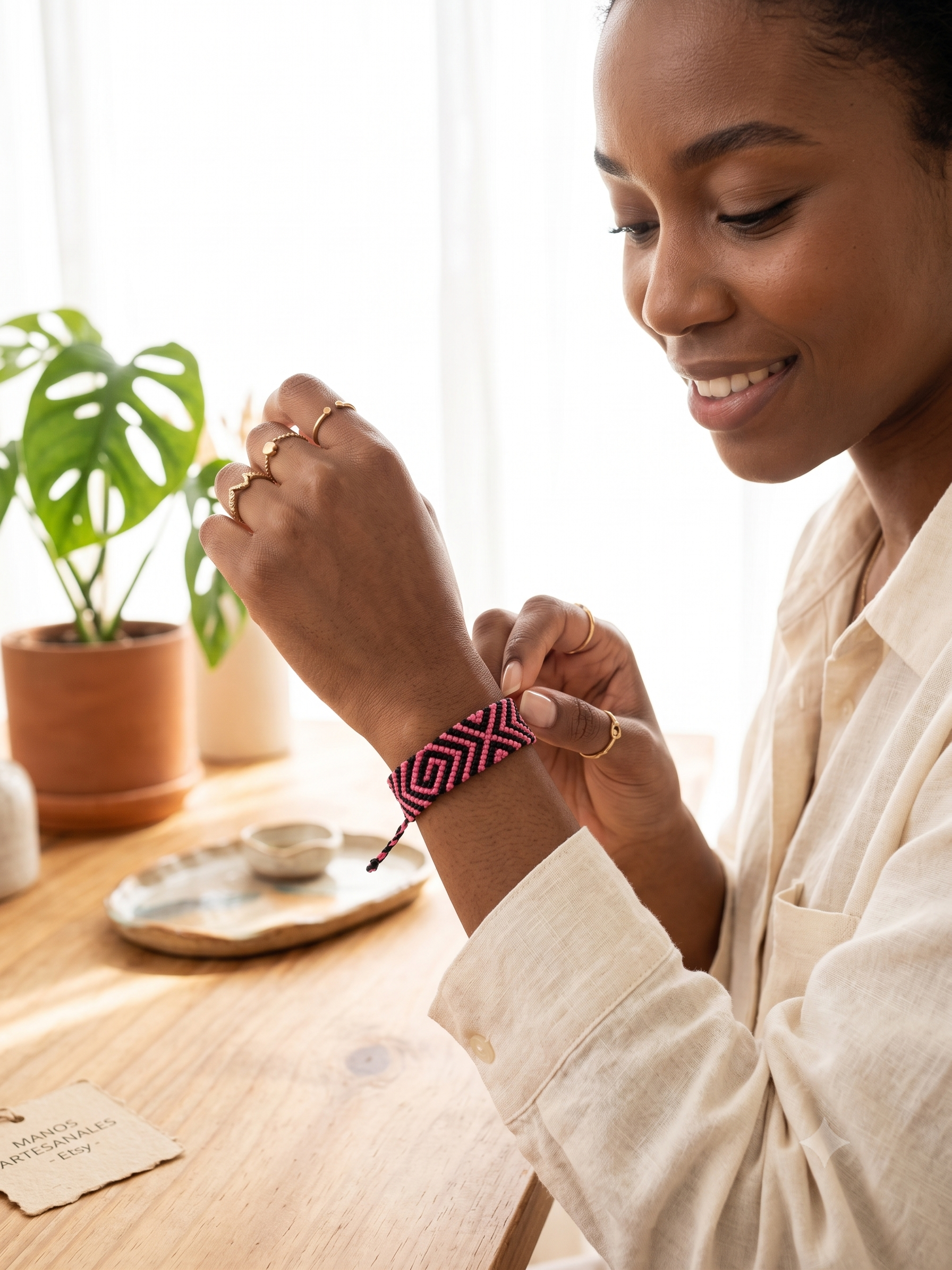Handmade Macrame Andean Bracelet, Inca Bracelet with Geometric Designs