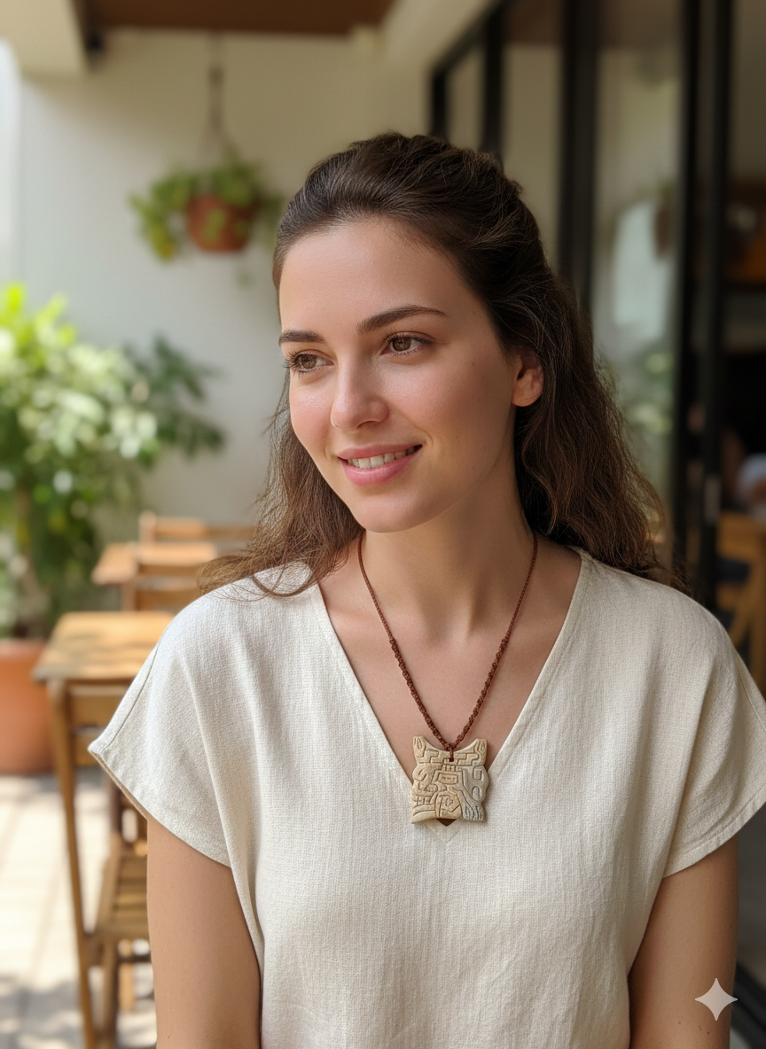 Unisex Necklace Woven Macrame Thread Natural Stone