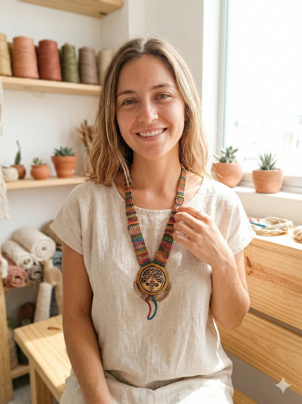 Handwoven Macrame Necklace Ethnic Medallion Handmade Jewelry