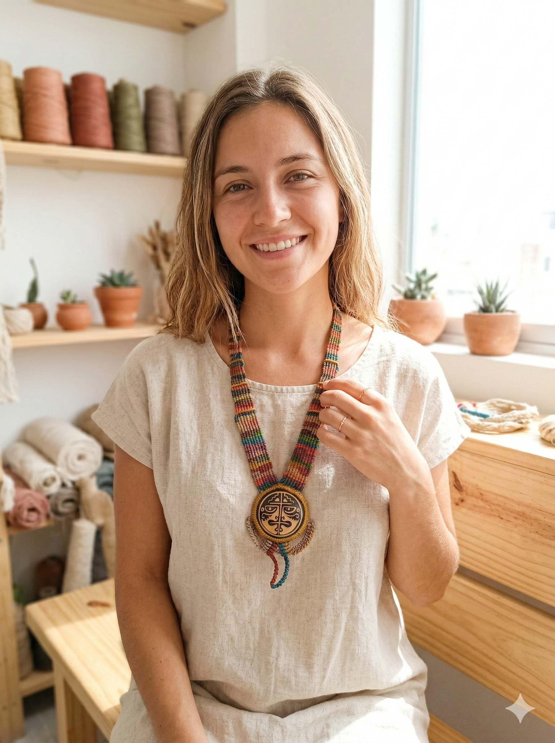 Handwoven Macrame Necklace Ethnic Medallion Handmade Jewelry
