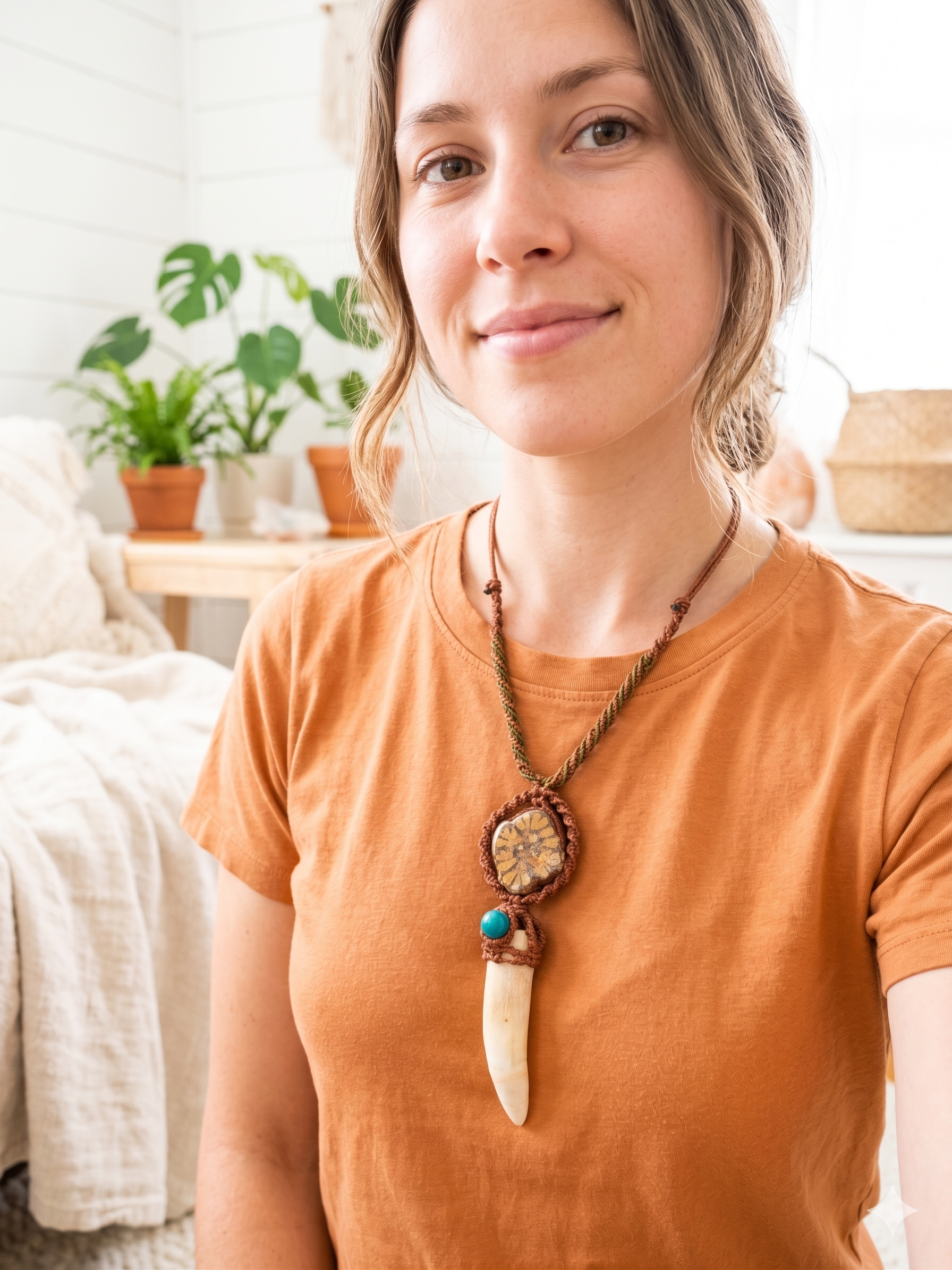 Handmade Macrame Necklace with Sea Lion Tooth - Shaman
