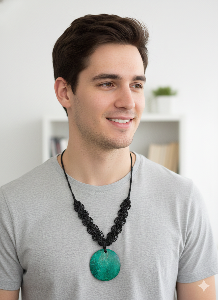 Handmade Macrame Necklace Turquoise Pendant