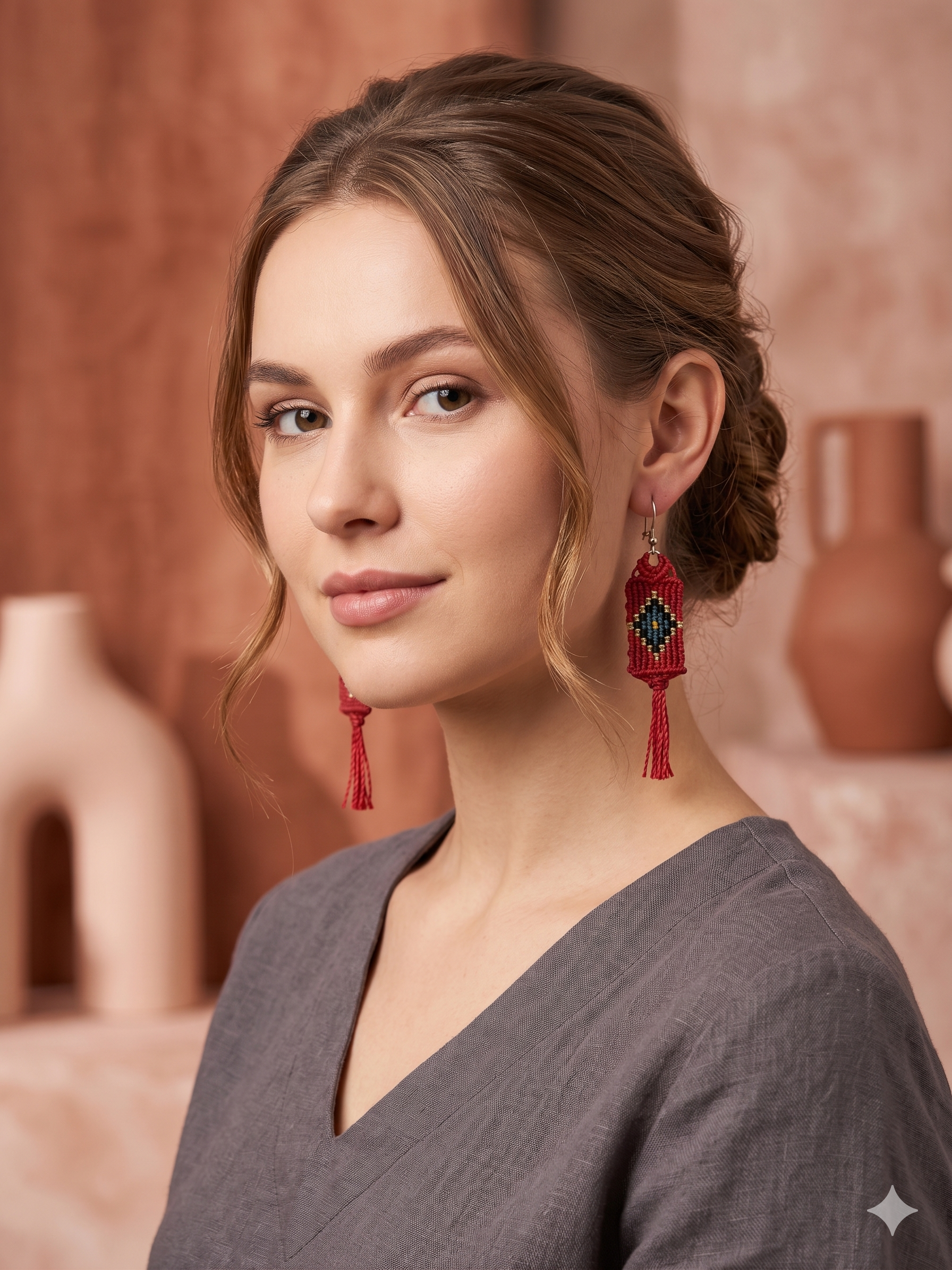 Chakana Macrame Earrings Handwoven Spiritual Cross