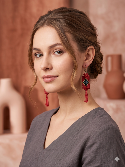 Chakana Macrame Earrings Handwoven Spiritual Cross