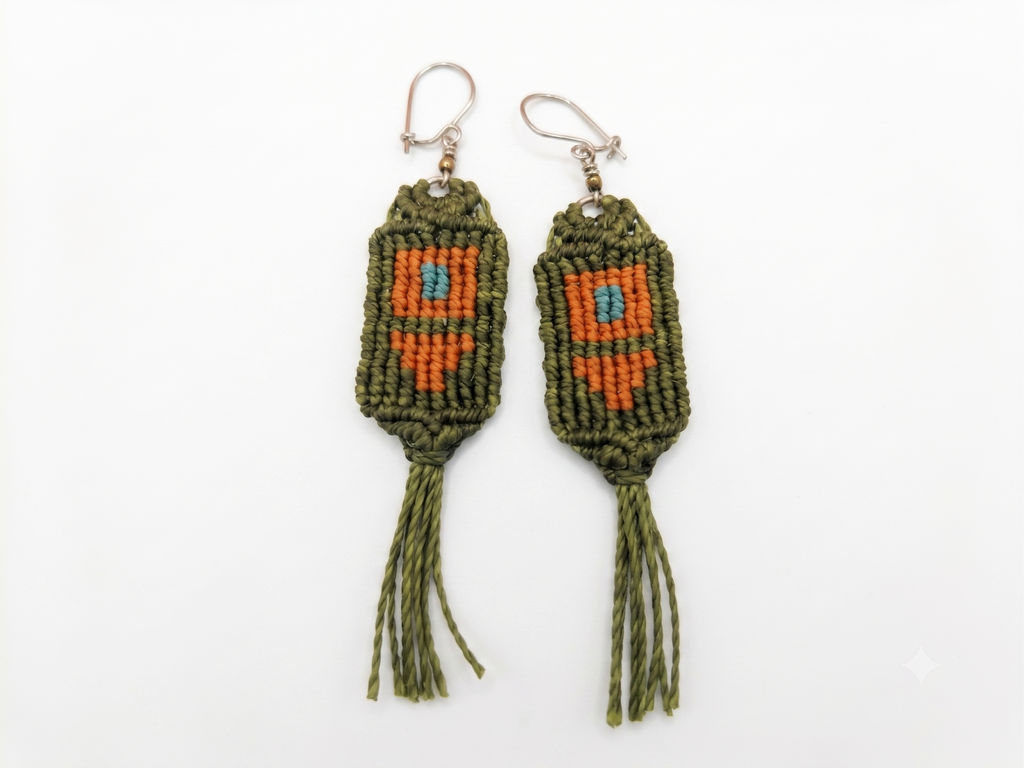 Handmade Macrame Earrings with Geometric Design and Fringe