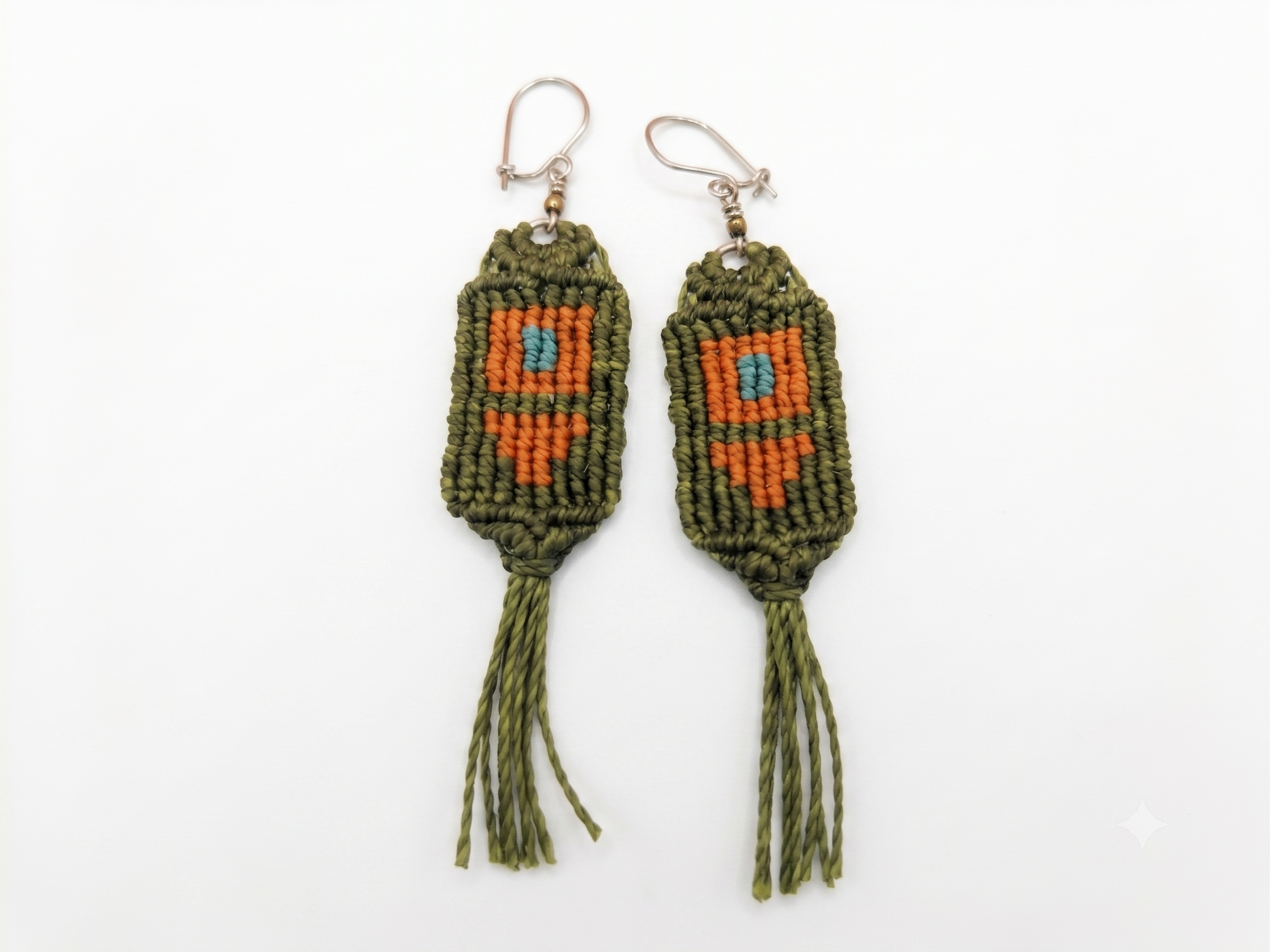 Handmade Macrame Earrings with Geometric Design and Fringe