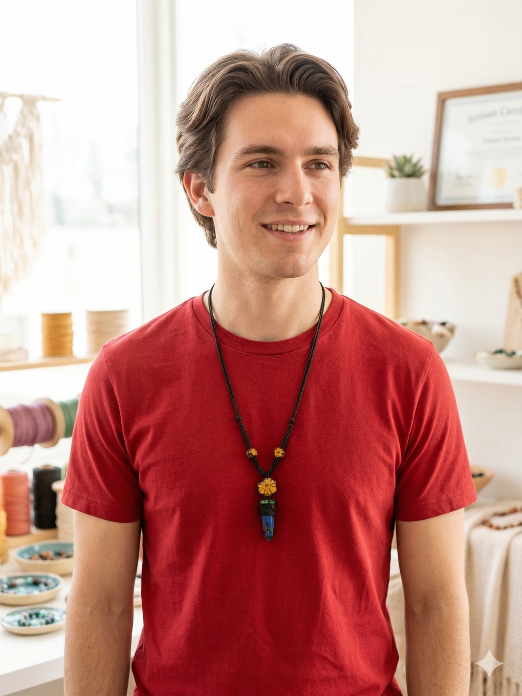 Handmade Macrame Necklace with Natural Sodalite Stone and Floral Design