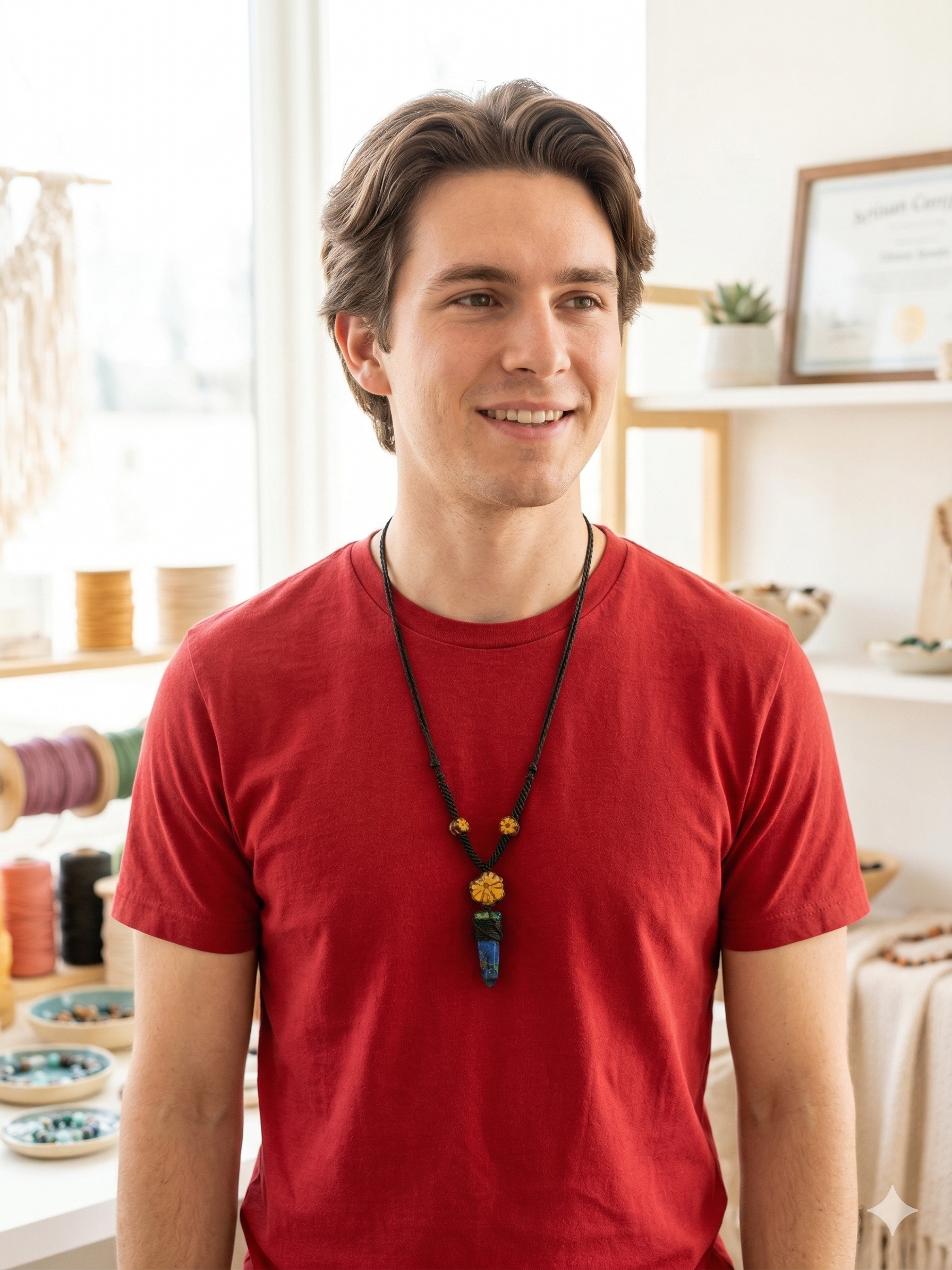 Handmade Macrame Necklace with Natural Sodalite Stone and Floral Design