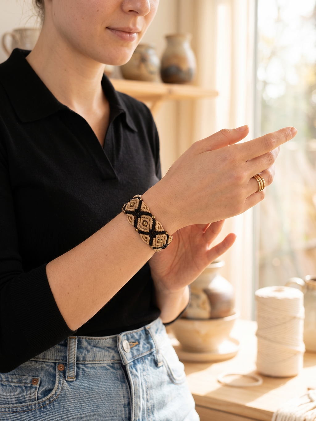Handmade Macrame Bracelet with Diamond Design