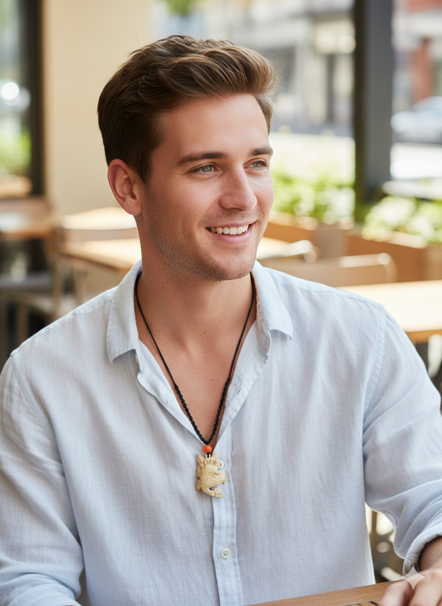 This unique, hand-carved bone pendant necklace features a stunning pendant craft