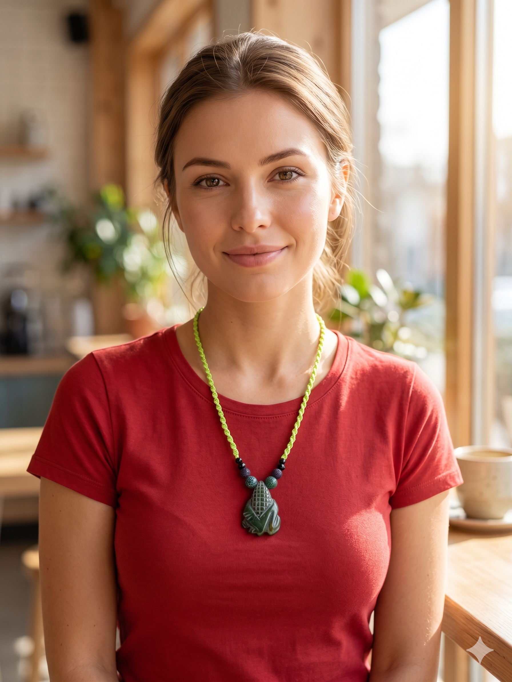 Handmade Macrame Necklace with Carved Corn Pendant - Abundance