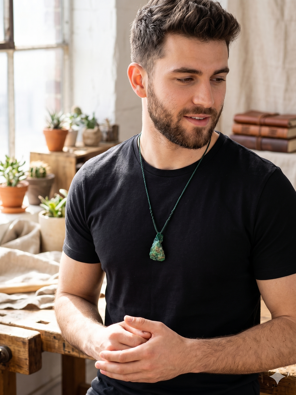 Natural Turquoise Necklace Macrame Handmade Stone