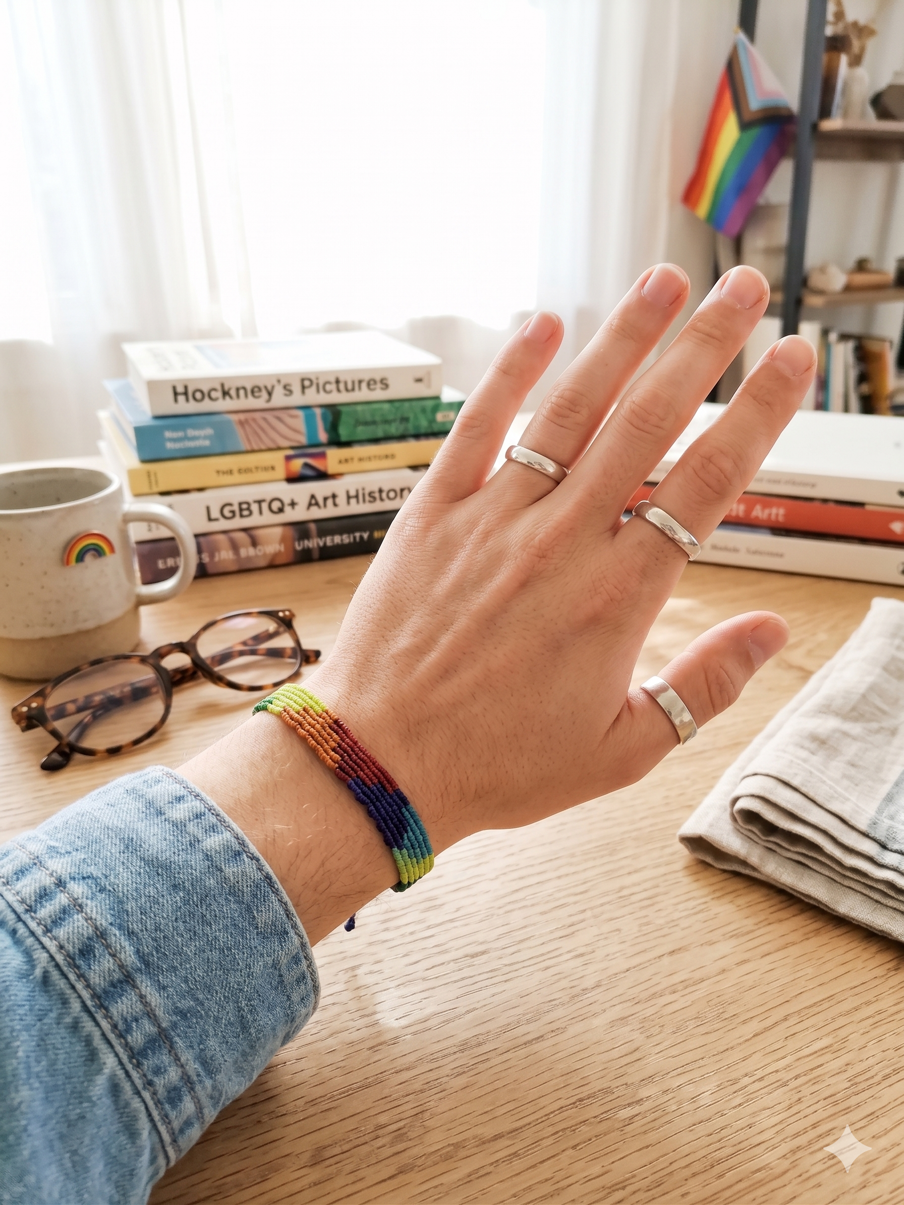 Handmade Rainbow Chakana Macrame Bracelet for LGBTQ+ Pride