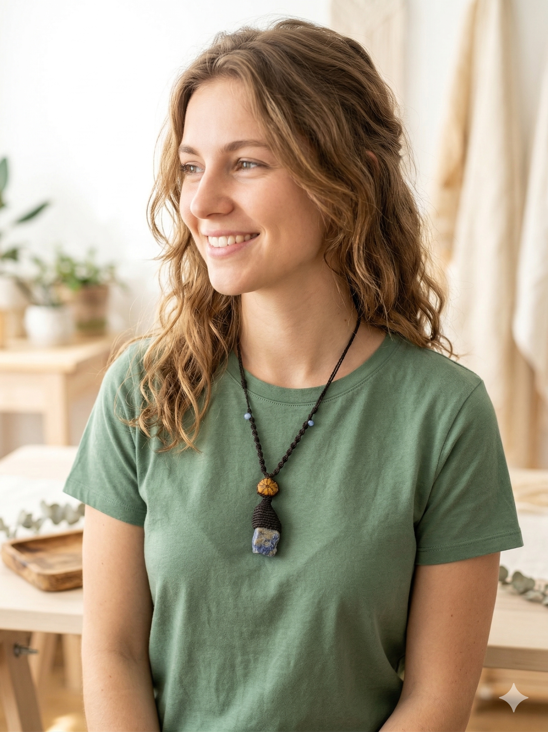 Handmade Macrame Necklace, Natural Sodalite Amulet, Blue Natural Stone