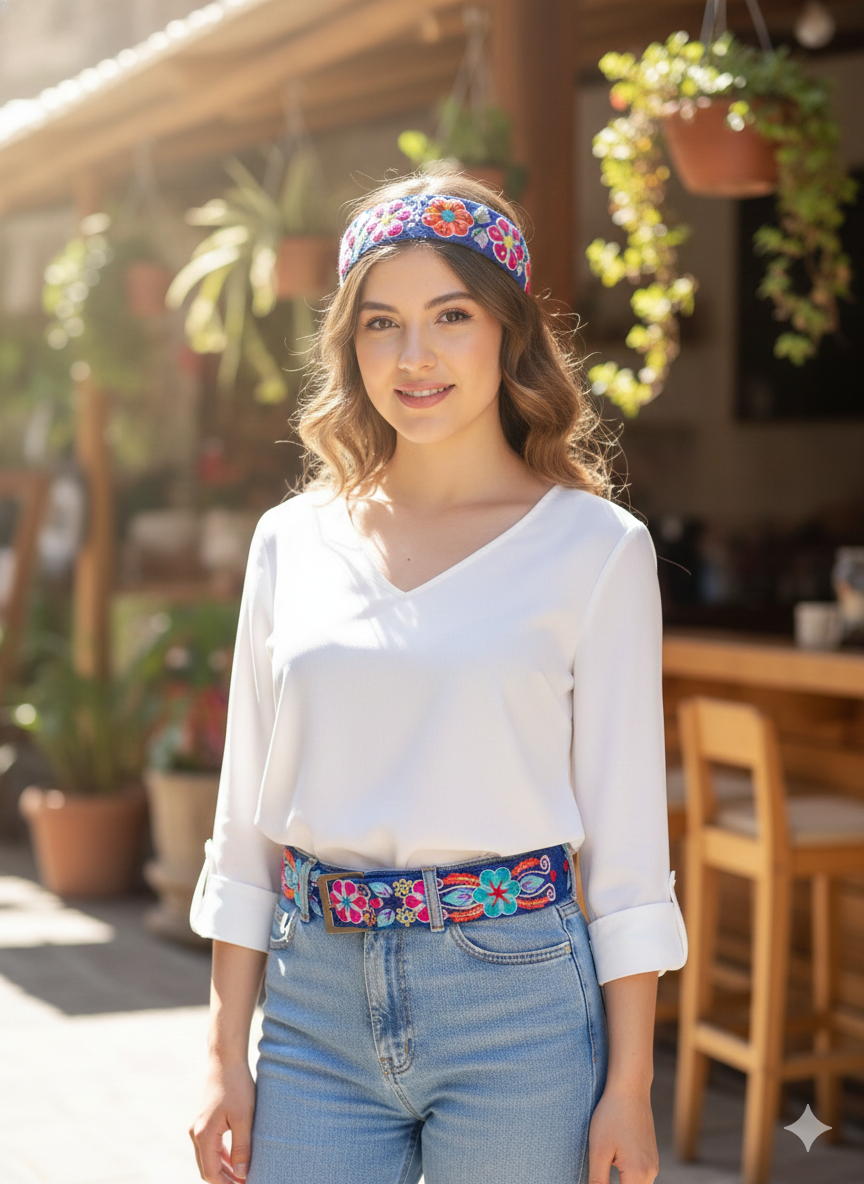 Floral Headband Belt Hand Embroidered Handmade Accessories for Women