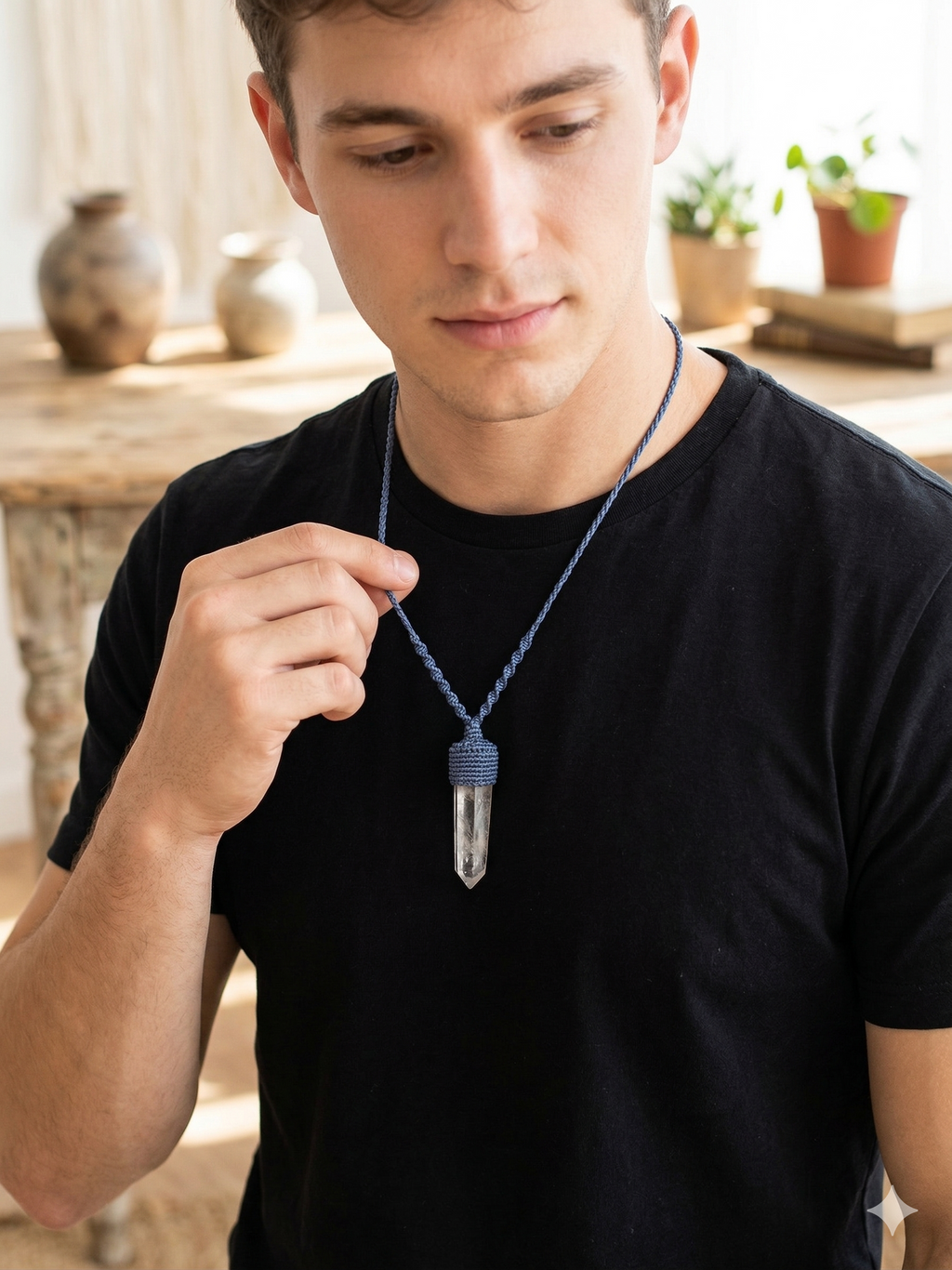 Natural Crystal Quartz Necklace Macrame Spiritual Amulet Healing Stone Clarity
