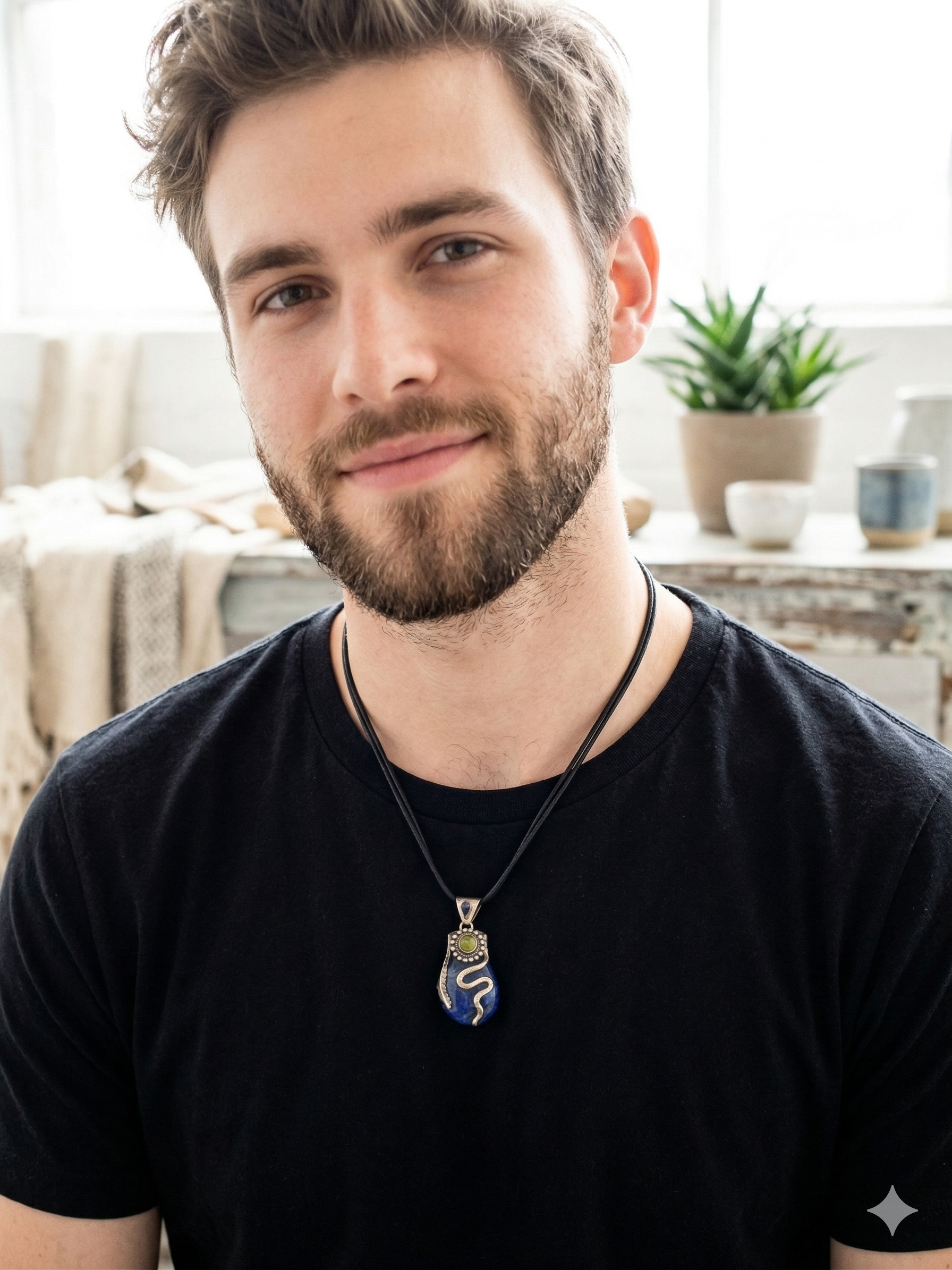 Lapis Lazuli Necklace, Natural Stone, 950 Sterling Silver, Adjustable Cord
