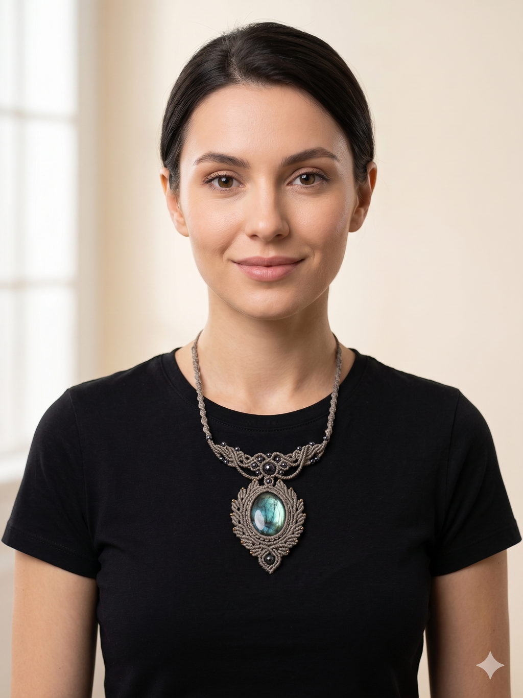 Handmade Natural Labradorite Macrame Necklace