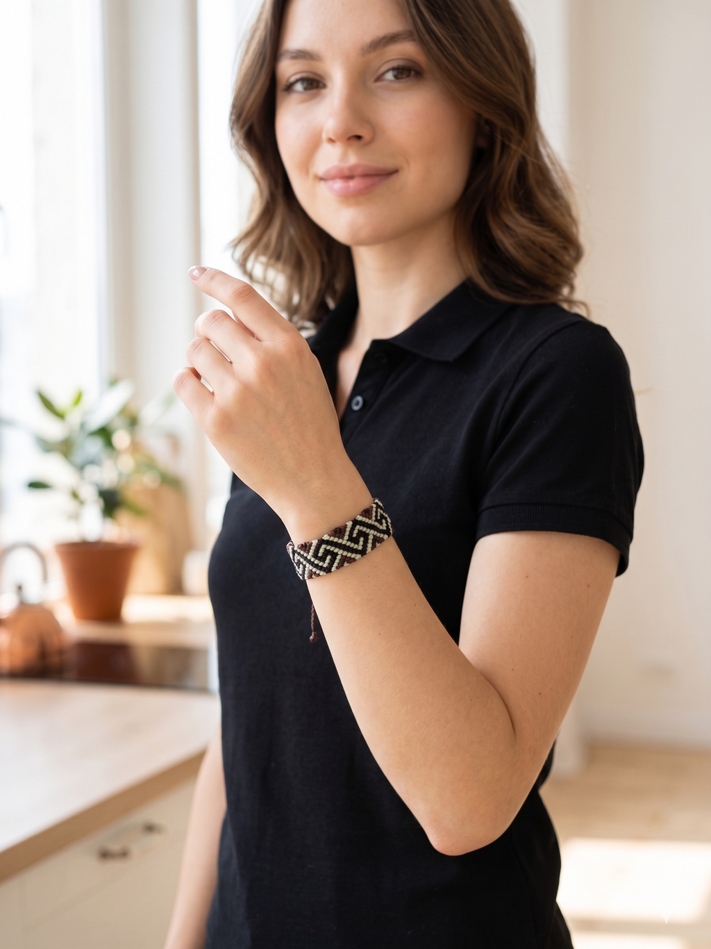 Handmade Macrame Bracelet with Geometric Greek Pattern