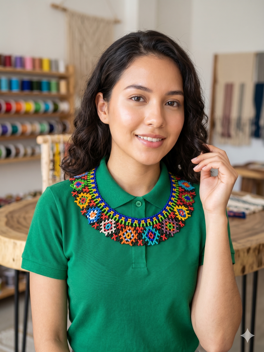 Handwoven Beaded Necklace, Geometric Multicolor Design, Craft
