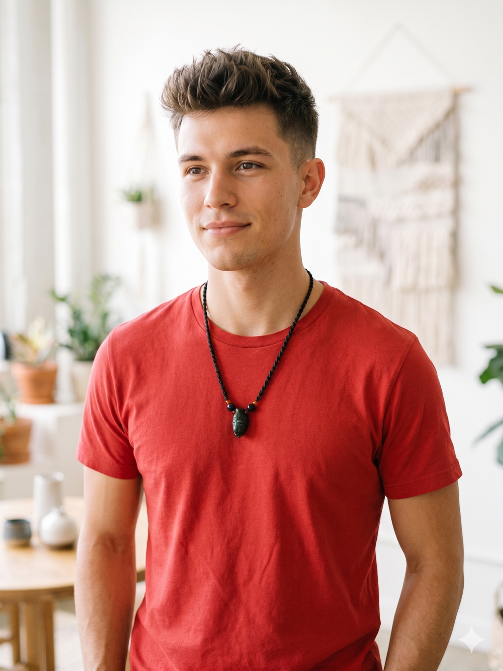 Handmade Macrame Necklace with Carved Natural Stone Pendant
