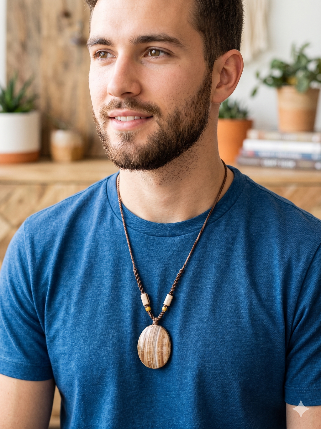 Handmade Macrame Necklace with Natural Stone, Adjustable