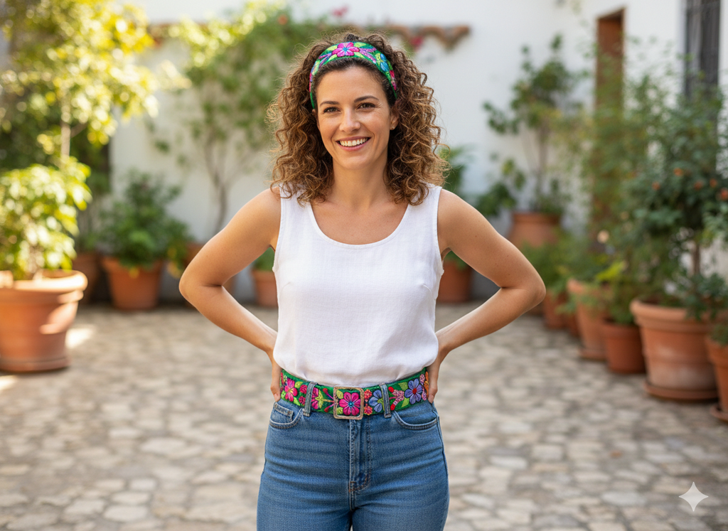 Handmade Embroidered Headband Belt, Floral Design Belt for Women