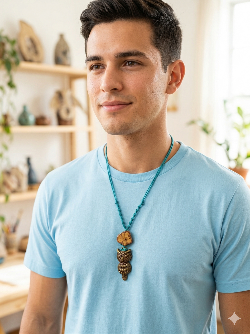 Macrame Owl Necklace with Ayahuasca Flower, Spiritual Amulet