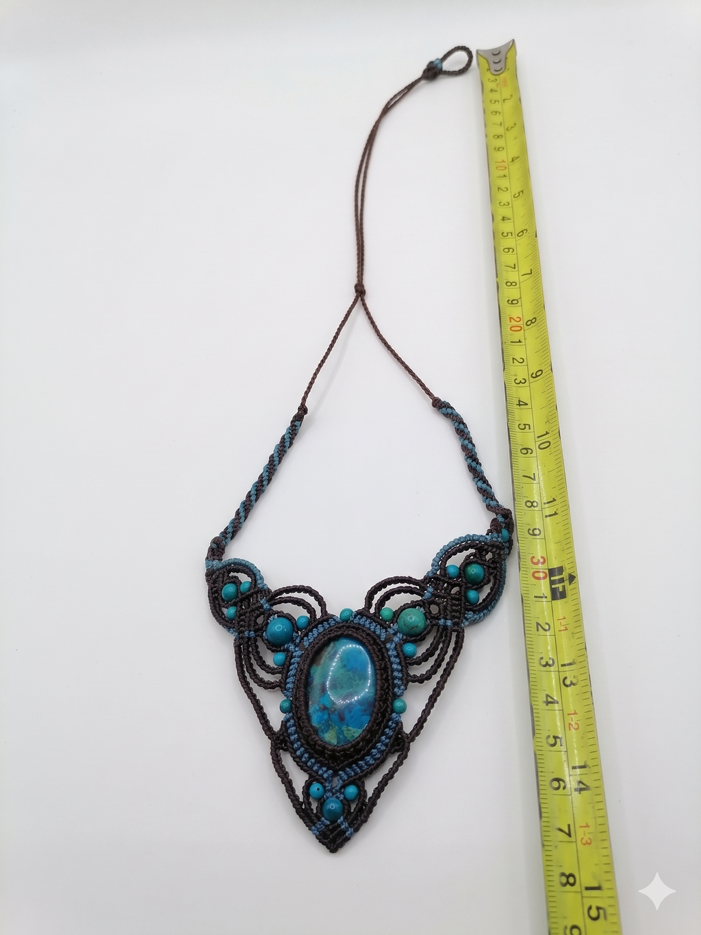 Natural Turquoise Macrame Necklace, Spiritual Protection Amulet, Handmade