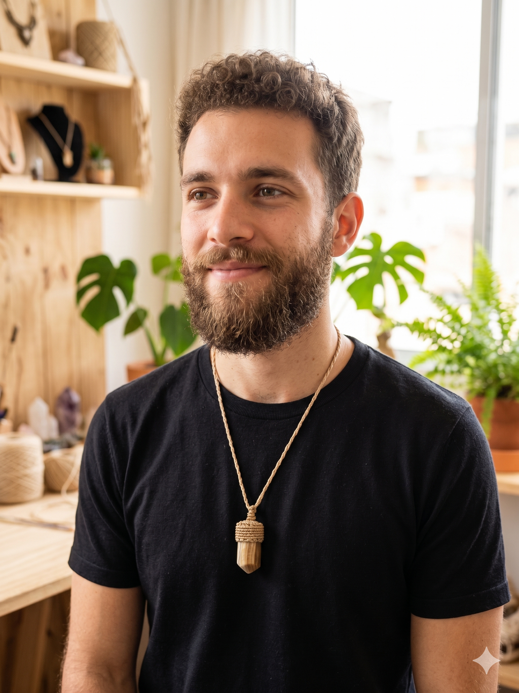 Handmade Macrame Necklace with Natural Stone