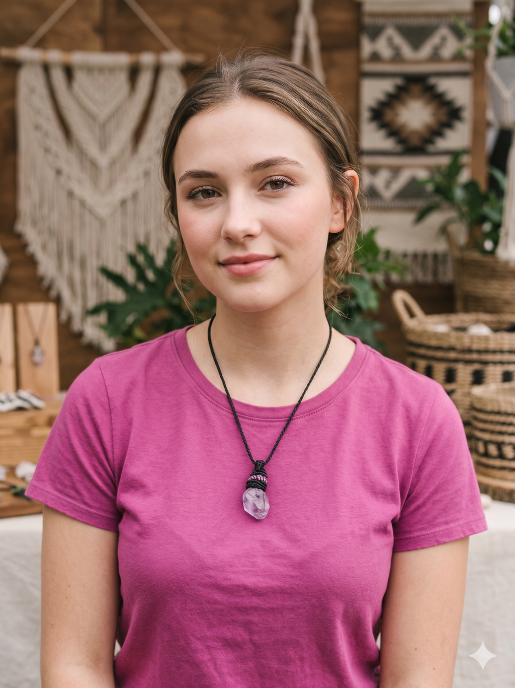 Handmade Macrame Necklace with Natural Amethyst Stone
