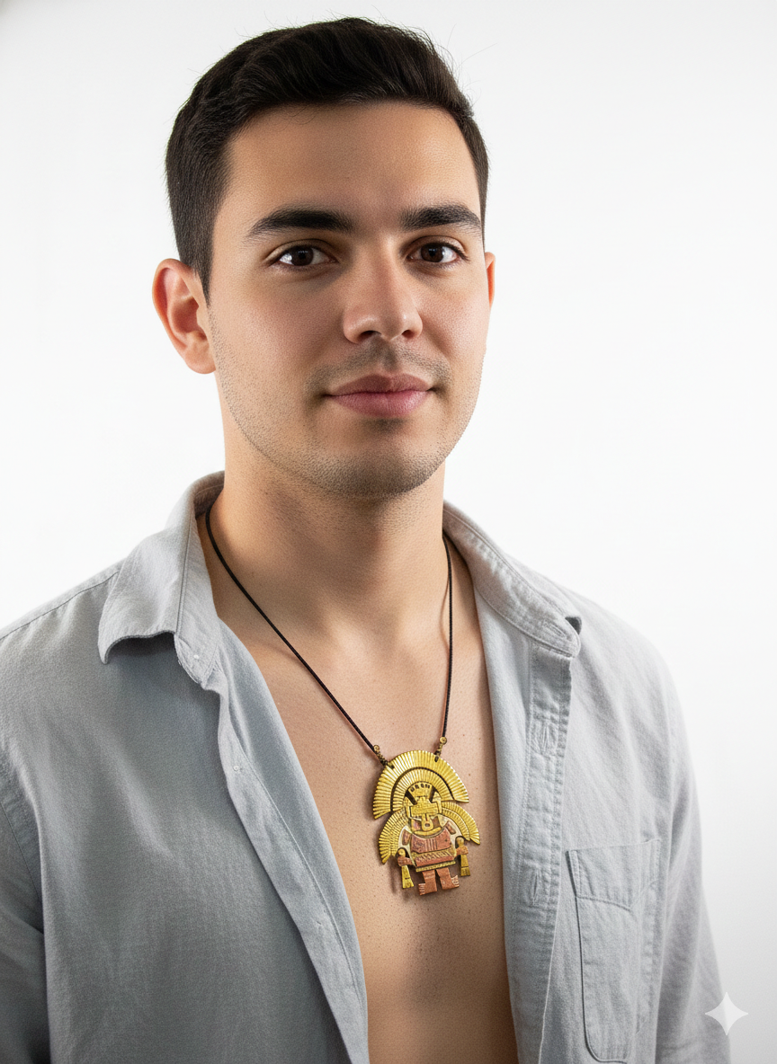 Handmade Pre-Columbian Warrior Pendant in Copper and Bronze