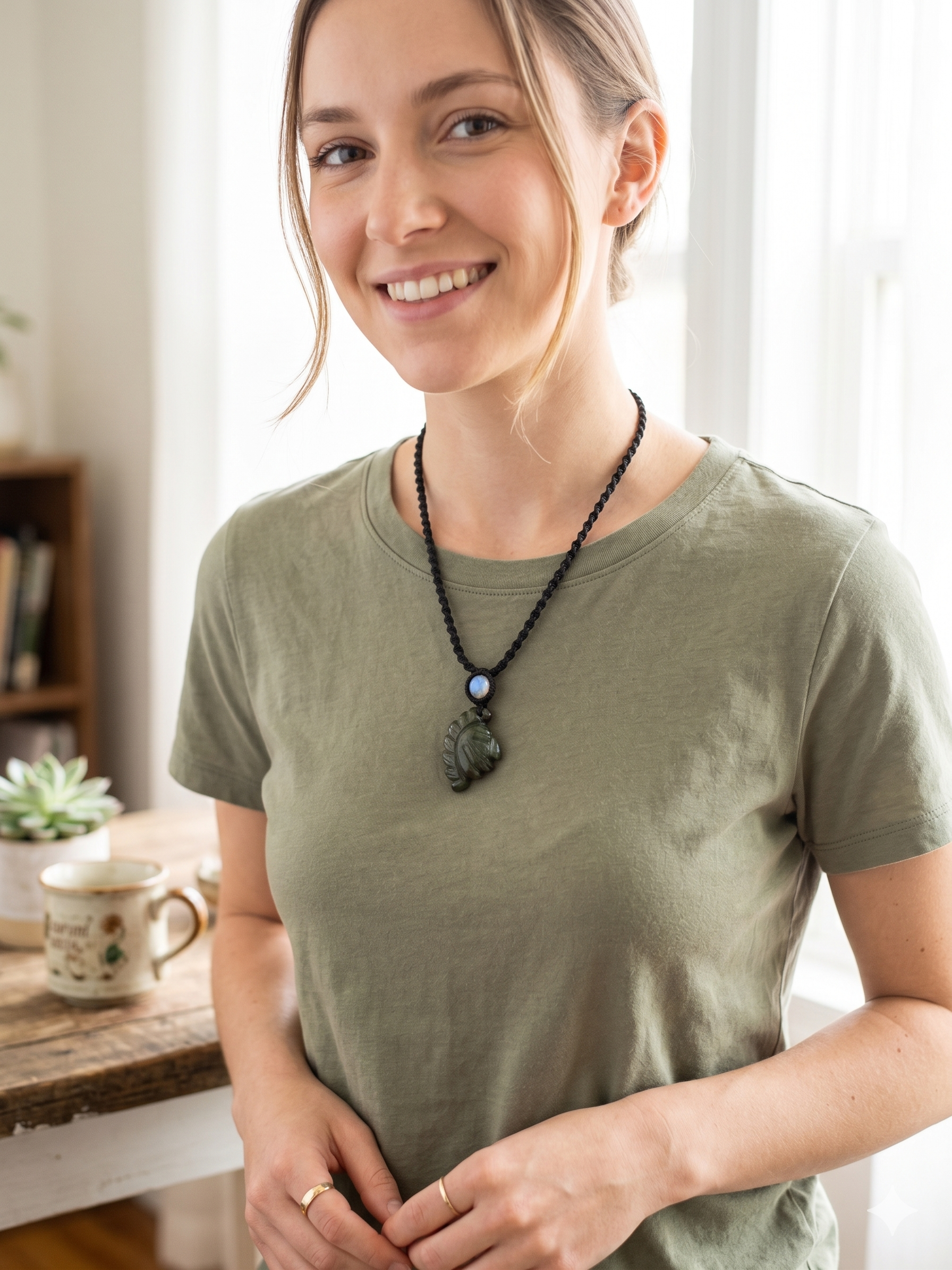 Handmade Macrame Necklace with Natural Stone and Inca Face
