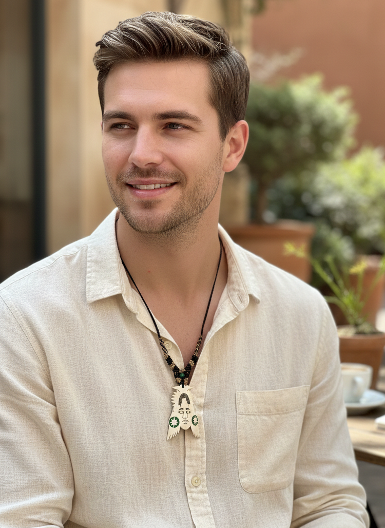 Hand-Carved Bone Necklace, Ancestral Inca Design, Handmade Macrame Cord