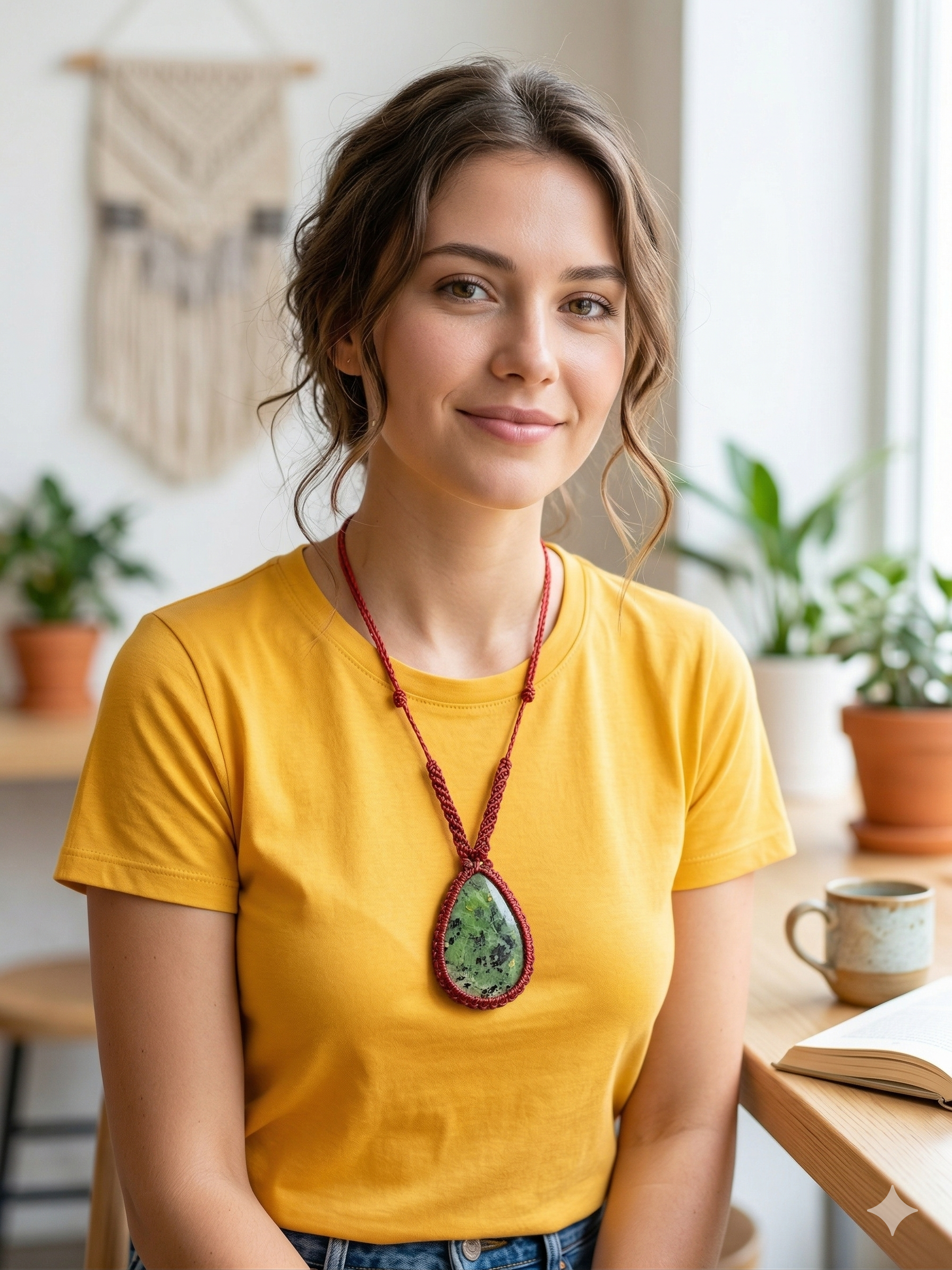 Handmade Macrame Necklace with Natural Serpentine, Spiritual Amulet