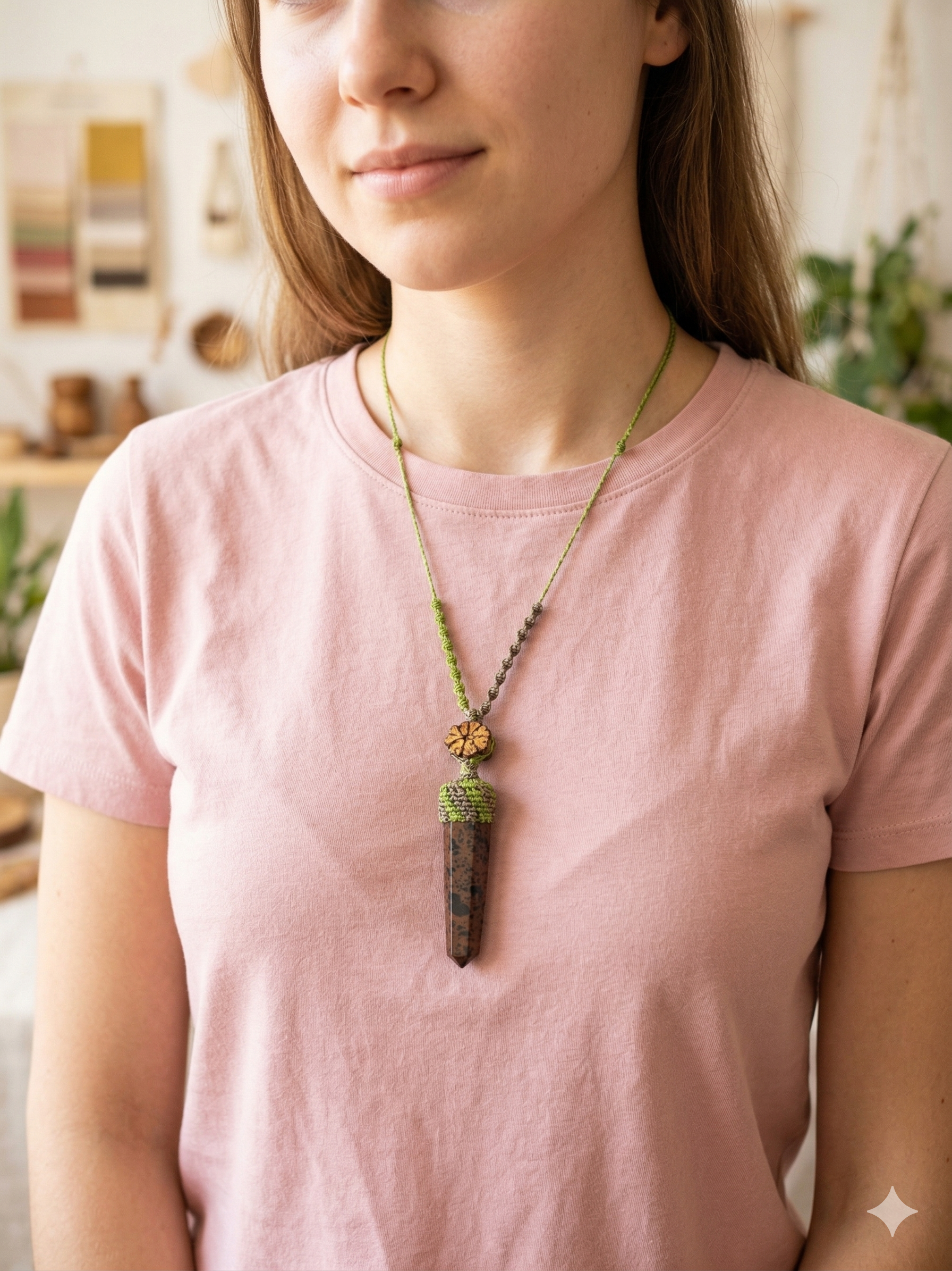 Macrame Necklace with Natural Stone Leopard Print - Peruvian Handicraft