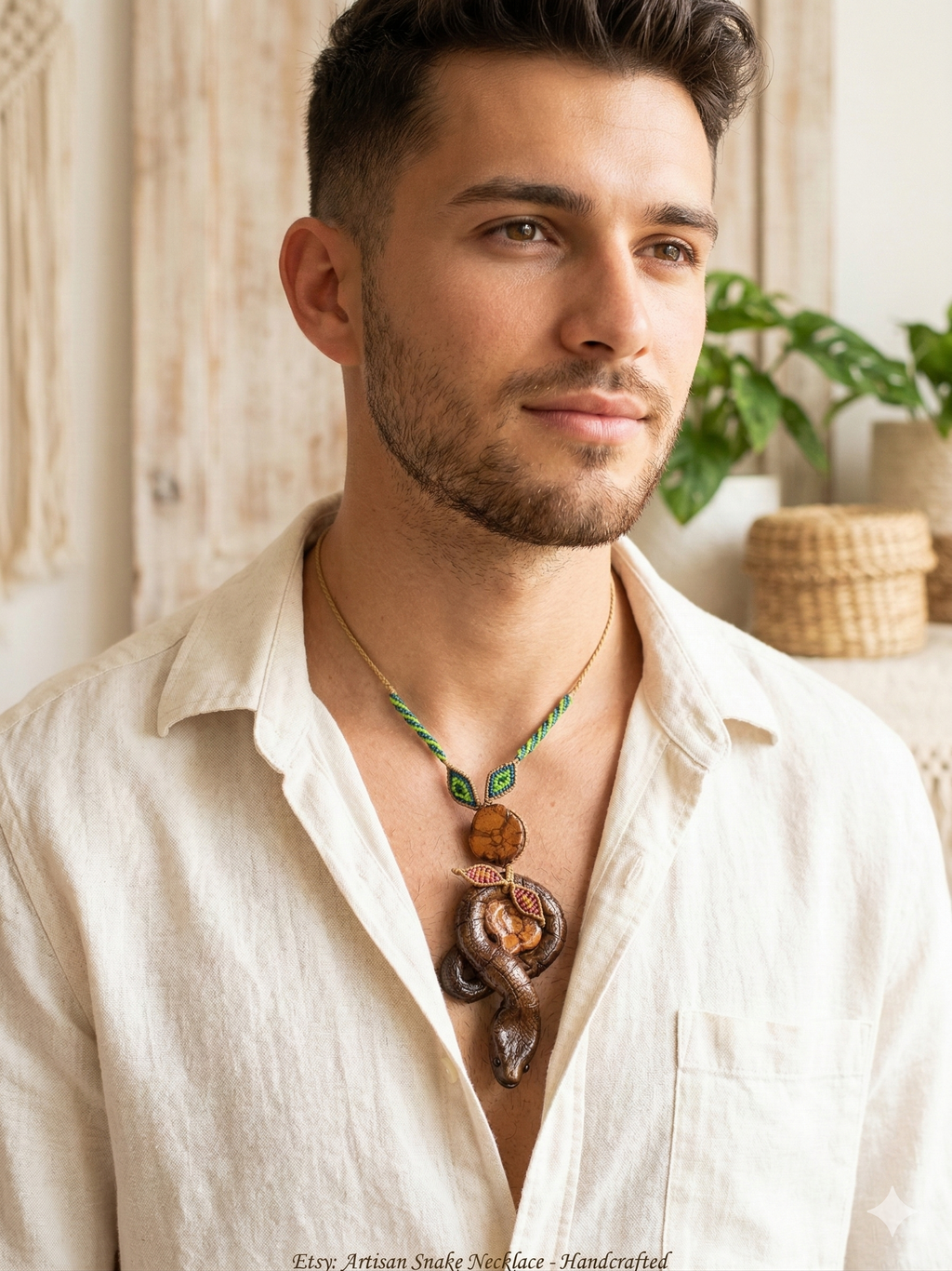 Chonta Wood Carved Snake Necklace Macrame Amulet Protection Wisdom