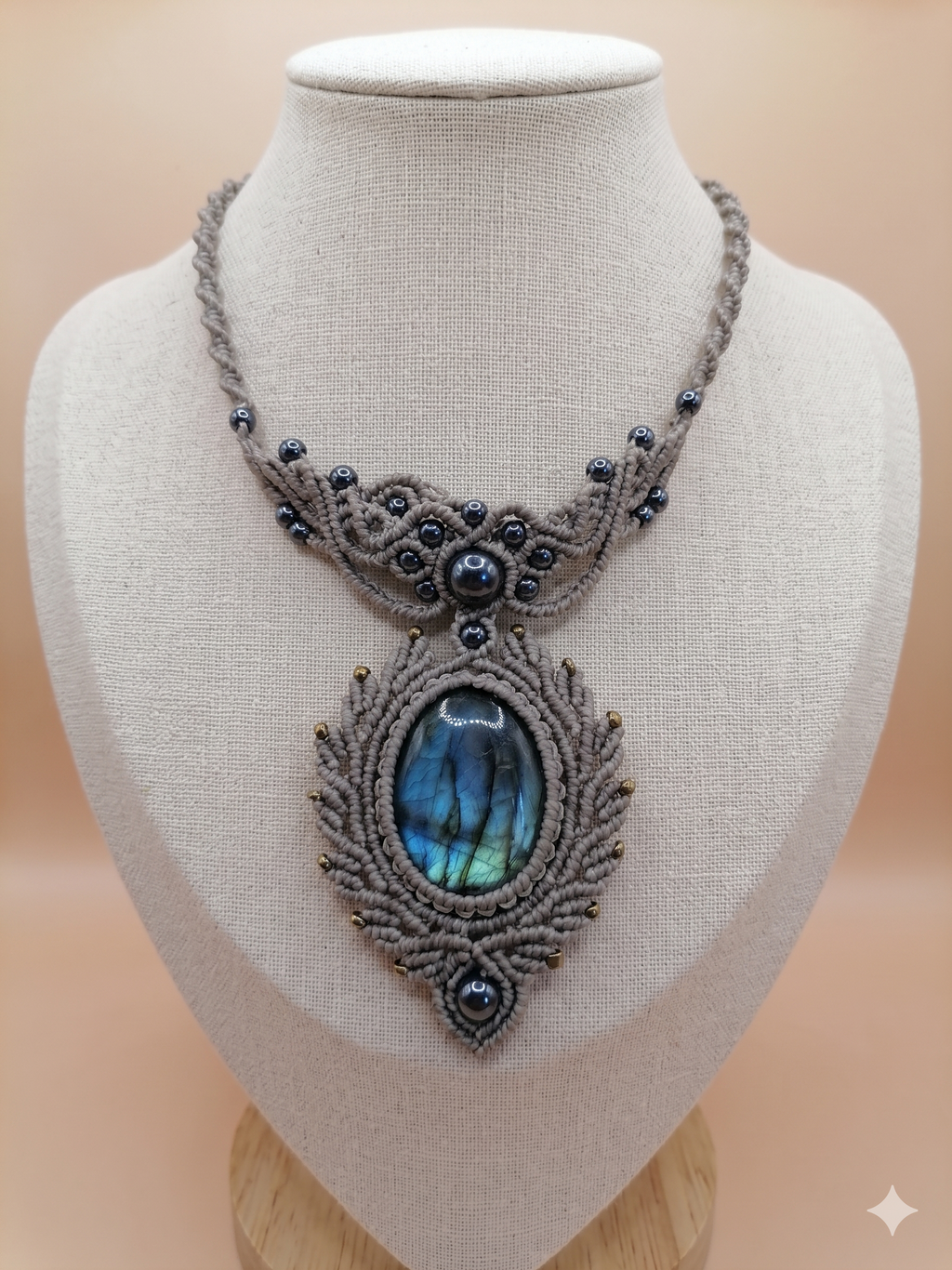Handmade Natural Labradorite Macrame Necklace