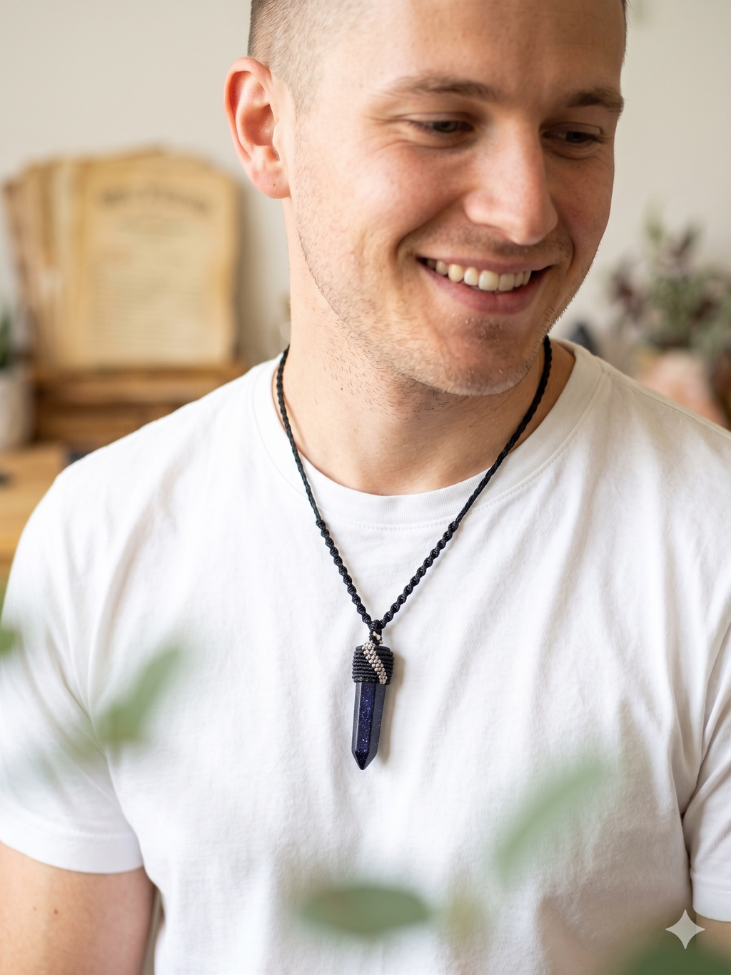 Handmade Macrame Necklace with Rainstone, Night Spiritual Amulet