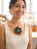 Macrame Necklace with Natural Green Stone Mandala Hand-woven