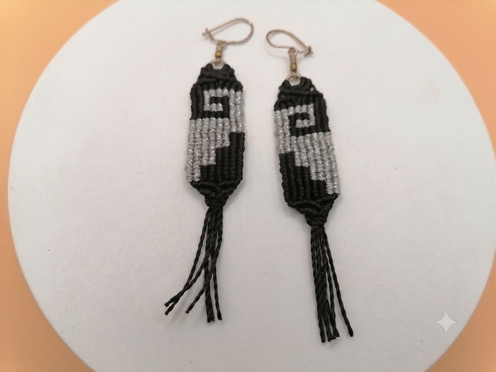 Black Labyrinth Macrame Dangle Earrings