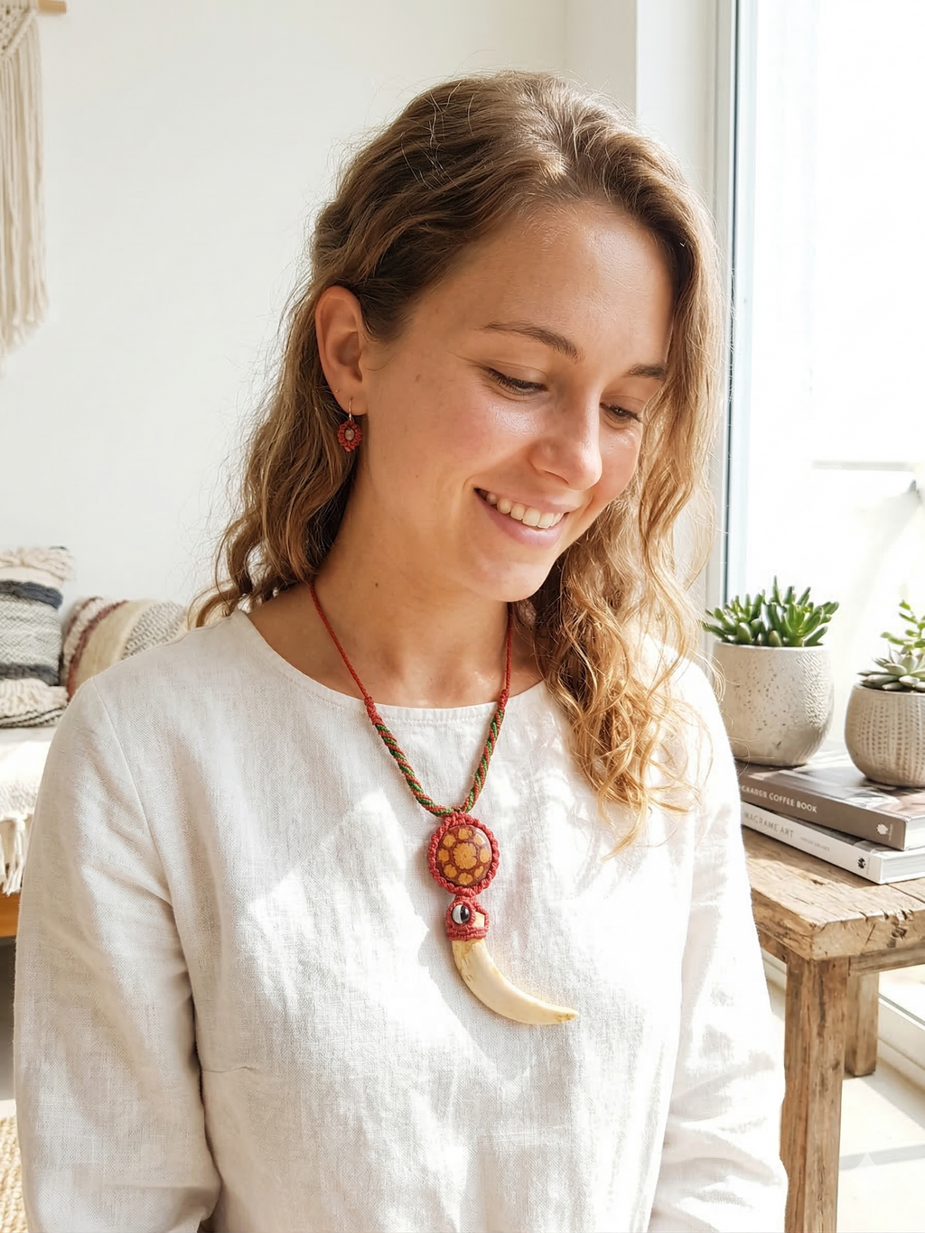 Handmade Macrame Necklace with Natural Sea Lion Tooth